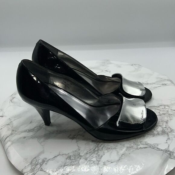 CALVIN KLEIN “Maeve” Black Patent Peep Toe Pump-7M - Picture 1 of 8